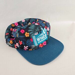 White Hawaiian Hat Mens Adjustable Black Floral Cap Double Portion Tropical